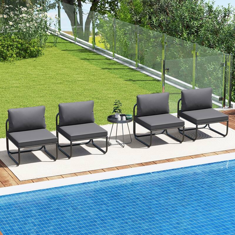 Gymax Patio Chairs Set of 4 w/ Removable Cushions Heavy Duty Metal