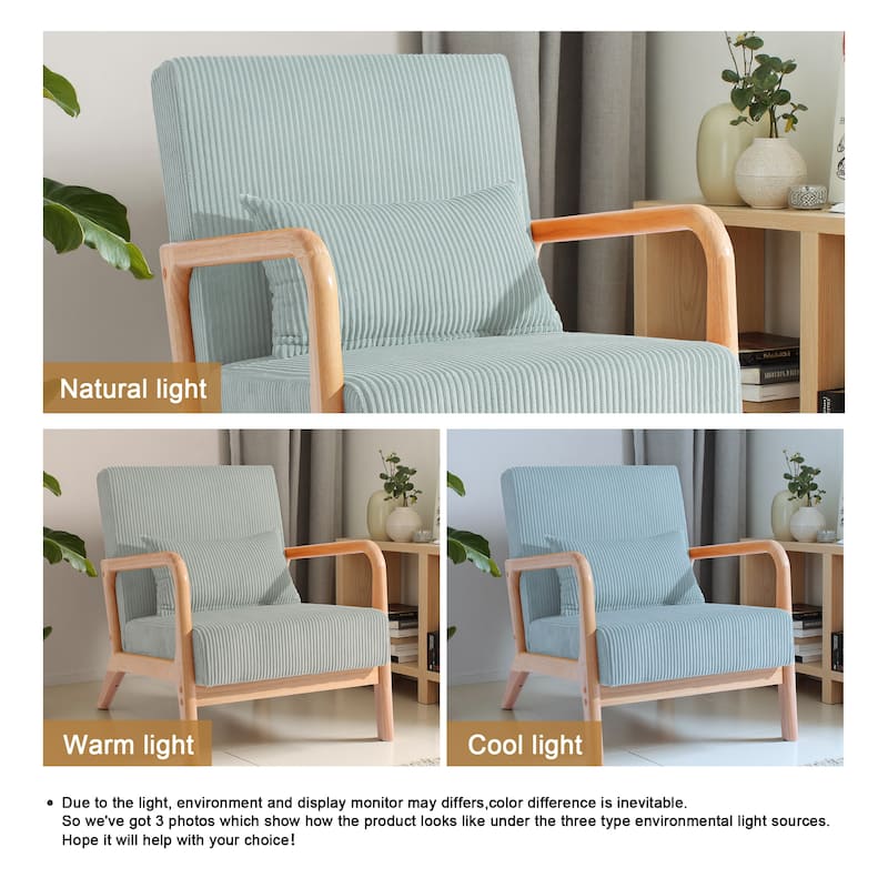 25" W Mid Century Upholstered Wood Accent Chair with Pillow