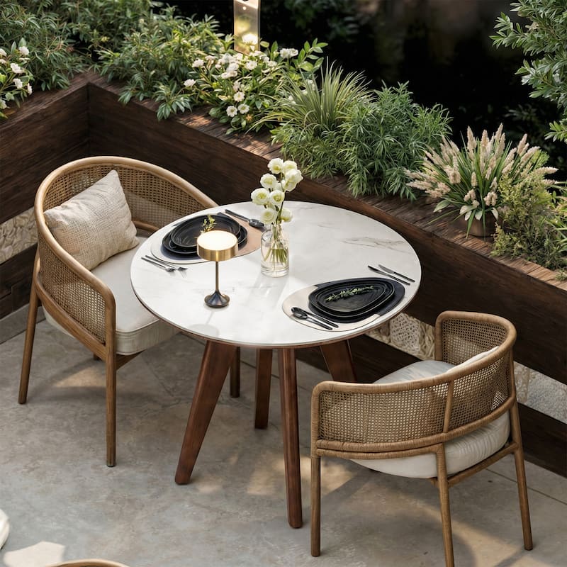 31.5" Modern Round Dining Table, Sintered Stone Kitchen Table