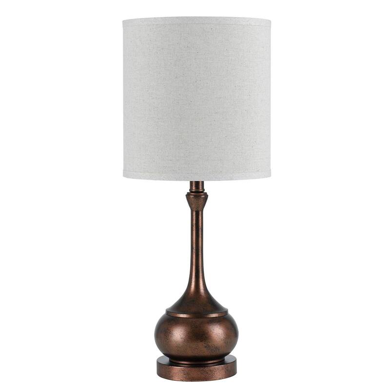 HomeRoots 25" Rust Metal Round Table Lamp With White Drum Shade - 10.00 in. x 24.50 in. x 10.00 in.