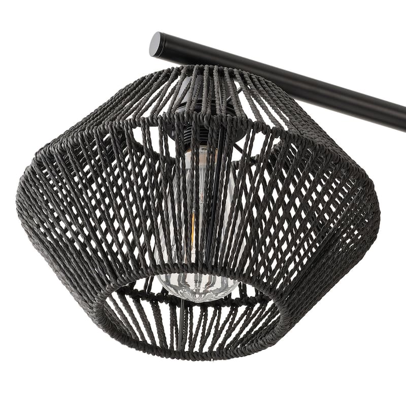 Farmhouse Matte Black 3-Light Chandelier with Paper Rope Lampshade