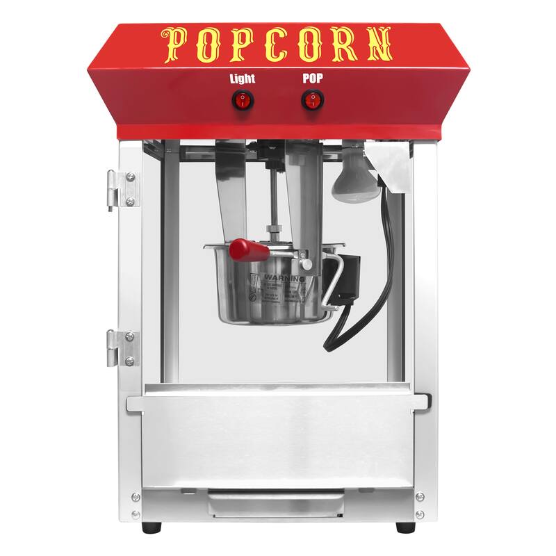 2-Gal Commercial Popcorn Machine with Warming Deck, 600W, Scoop & Cup - Red