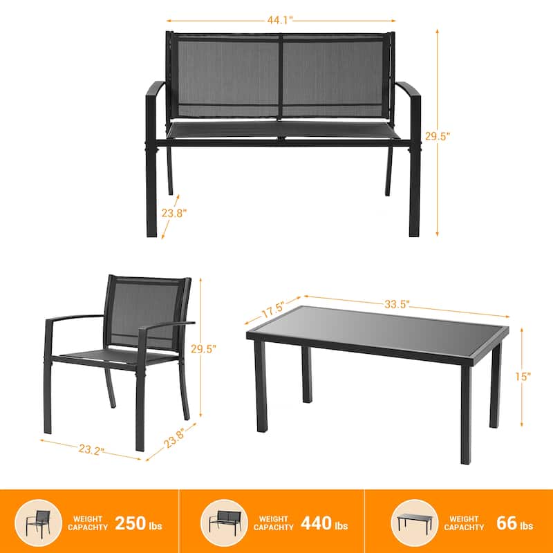 LIVOOSUN Patio 4pcs Textilene Conversation Set /w a Coffee Table