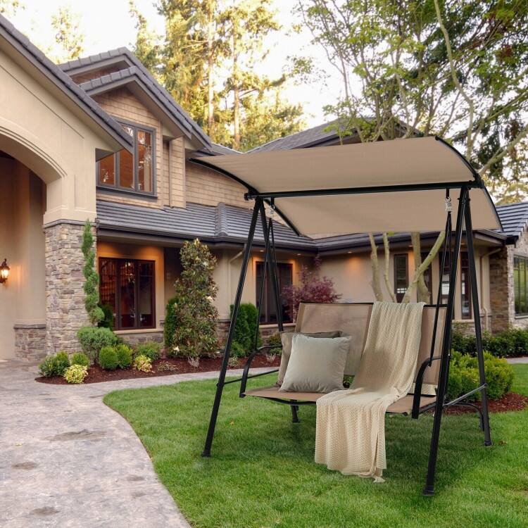 2-Seat Outdoor Canopy Swing with Comfortable Fabric Seat and Heavy-duty Metal Frame - 58" x 45" x 70"