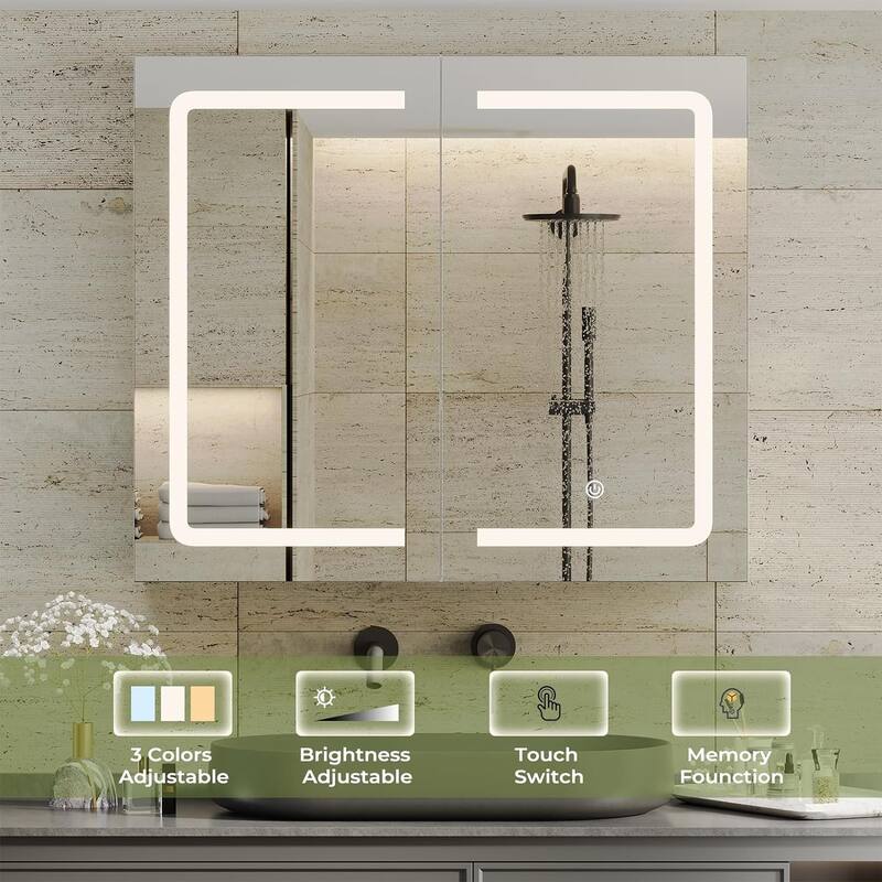 Lighted Medicine Cabinet Bathroom Wall Mounted Storage Doors