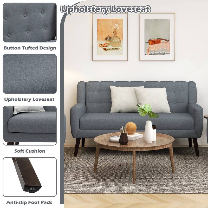 3-Piece Tufted Linen Armchair and Loveseat Set