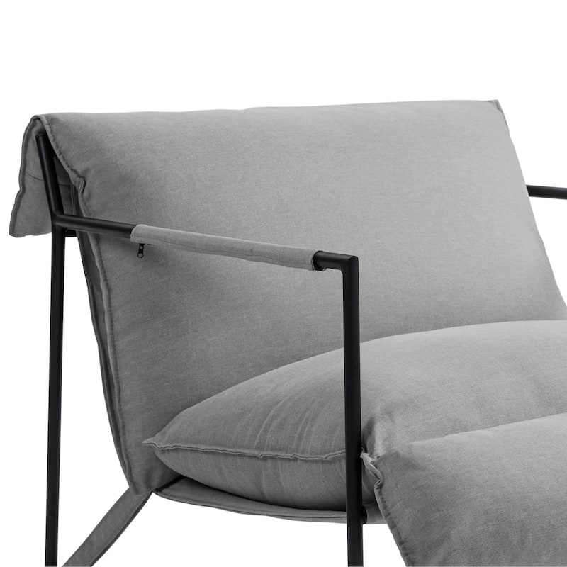 Mid-century Metal Sling Armchair with Lengthen Upholstered Set of 2