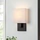 preview thumbnail 1 of 18, 12in H Dark Bronze Wall Sconce Light With Oatmeal Fabric Shade 7in W-1 light