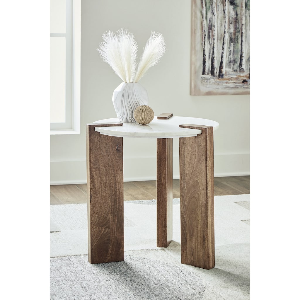 Signature Design by Ashley Isanti White/Brown End Table - 22.25"W x 22.25"D x 22.63"H