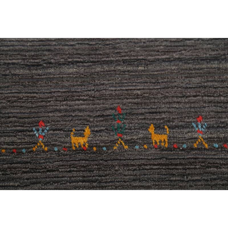 Gray Striped Gabbeh Indian Area Rug Handmade Wool Carpet - 7'10"x 9'7"