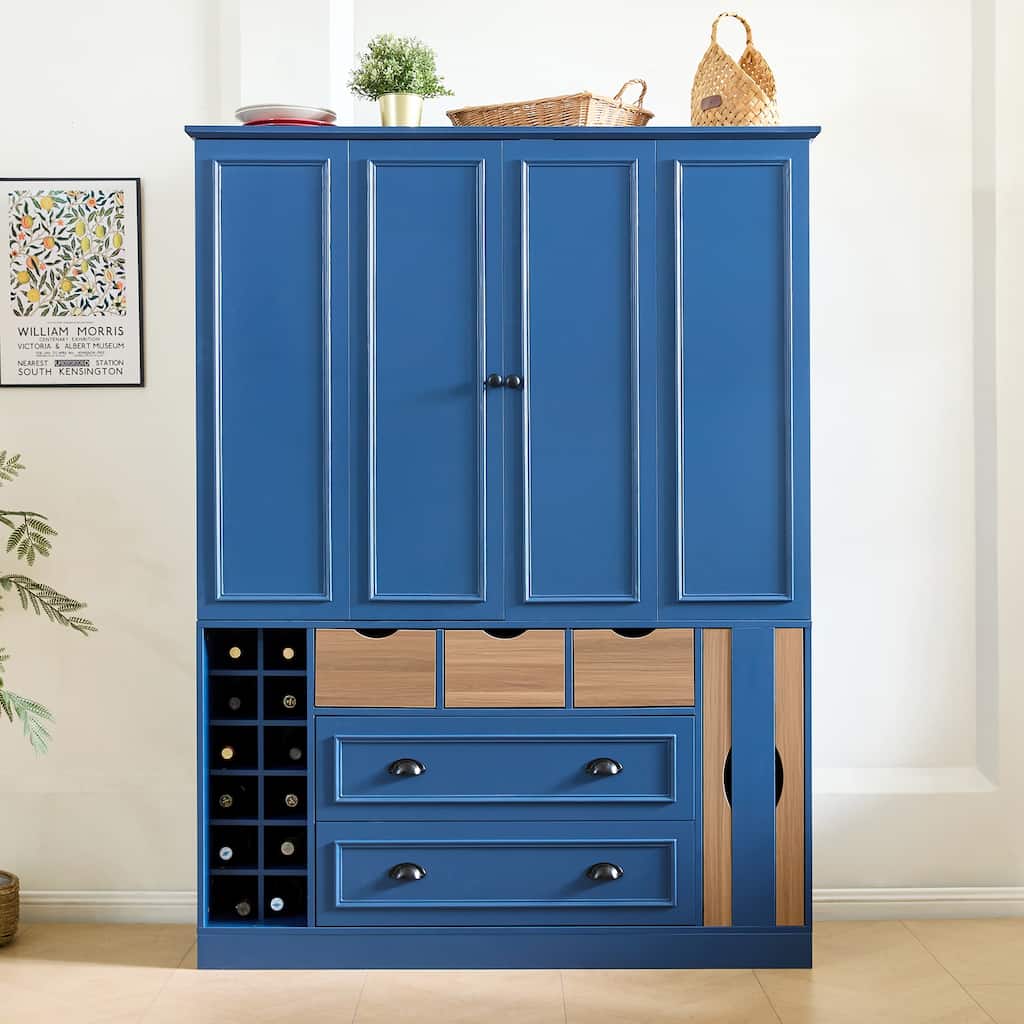 Roomfitters 71" Kitchen Pantry Organizers and Storage Kitchen Cabinet, Power Outlet, Wine Rack, 5 Drawers, Pull-out Shelf
