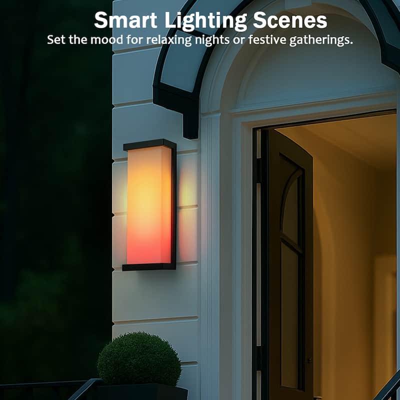 H20" Smart RGB Outdoor Wall Light Modern with Remote and App Control Weather-Resistant Cast Iron Exterior Light Fixture(2 Pack)