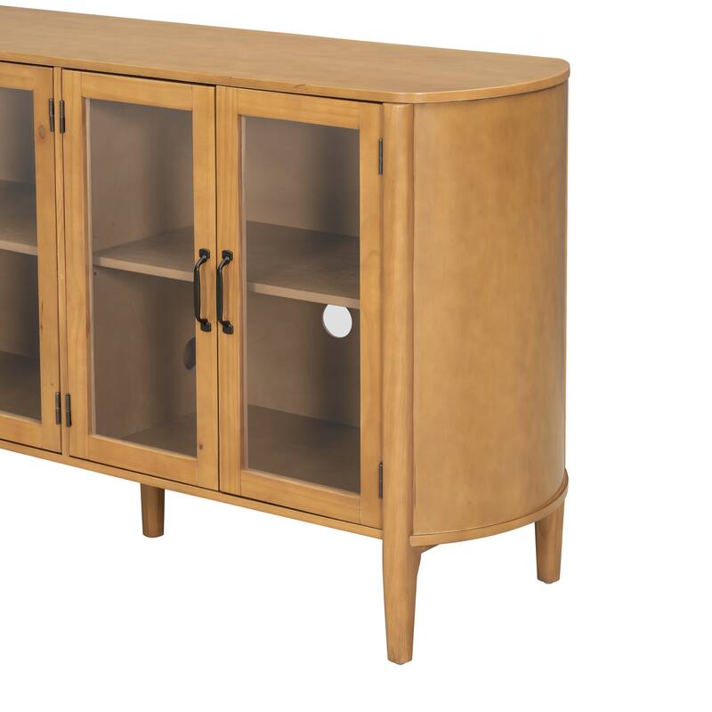 4-Door Wood Storage Cabinet Buffet Sideboard with Shelves, Modern Display Cabinet with Glass Doors, Accent Console Table
