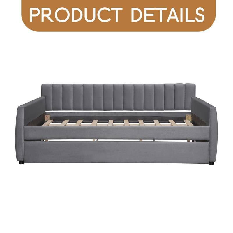 Full Size Upholstered daybed with Trundle and Wood Slat Support