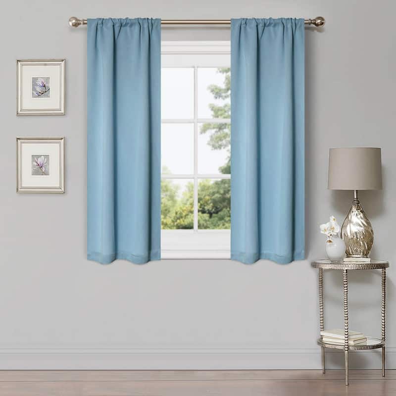 Superior Modern Solid Washable Room Darkening Curtains, Set of 2 Panels - 8PC- 26" x 63" - Light Blue