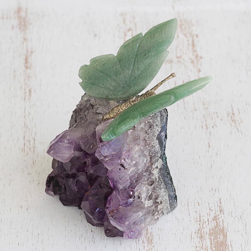 NOVICA Verdant Wings, Quartz and amethyst gemstone sculpture