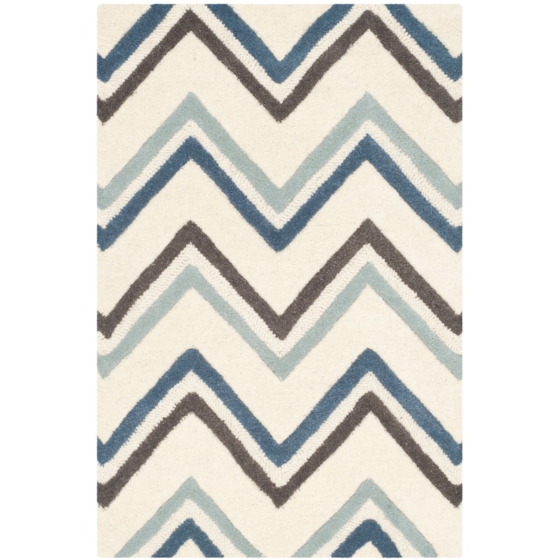 SAFAVIEH Handmade Cambridge Abbie Modern Moroccan Wool Rug - 2'6" x 4' - Ivory/Blue