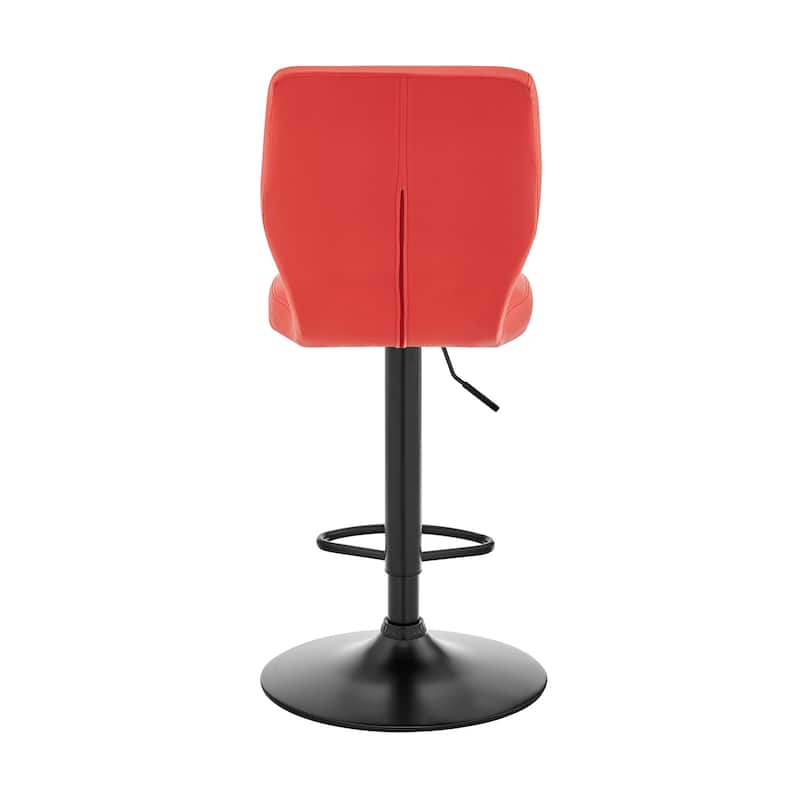 HomeRoots Red and Black Faux Leather And Iron Adjustable Height Swivel Bar Chair - 46" x 17" x 21"