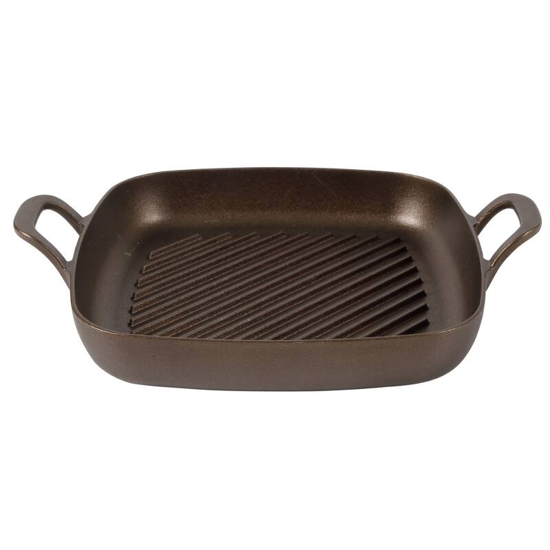 Bloomhouse Natural Bronze Finish Pre-seasoned Cast Iron Grill, Everyday Pan, Skillet & Olive Wood Trivet