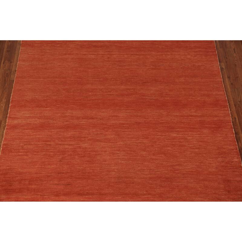 Striped Orange Gabbeh Modern Rug Handmade Wool Carpet - 4'9" x 6'6"