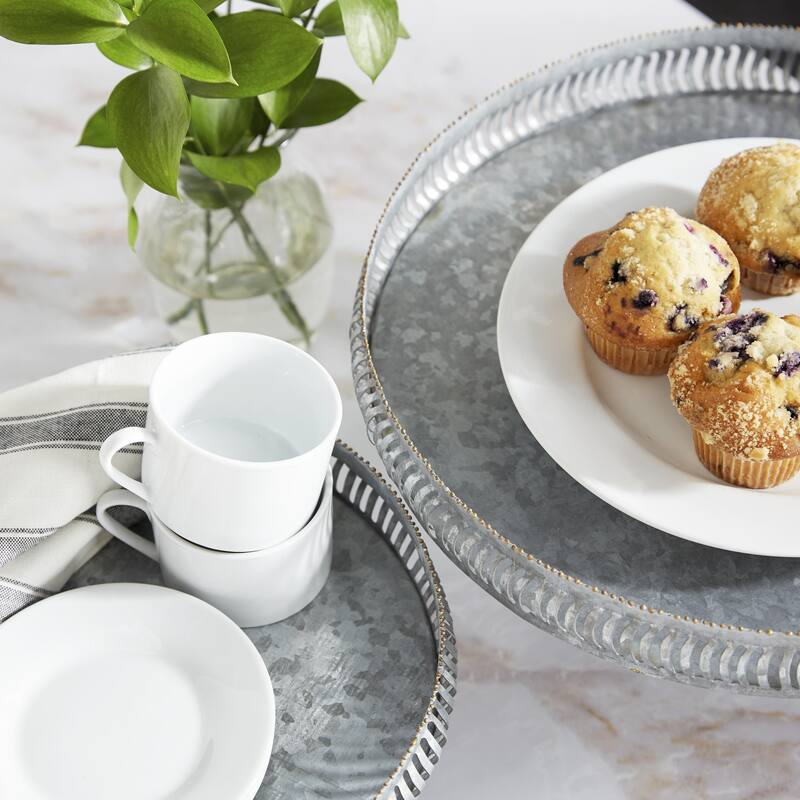 Metal Galvanized Cake Stand - Set of 2 Gray - Roche River Decor