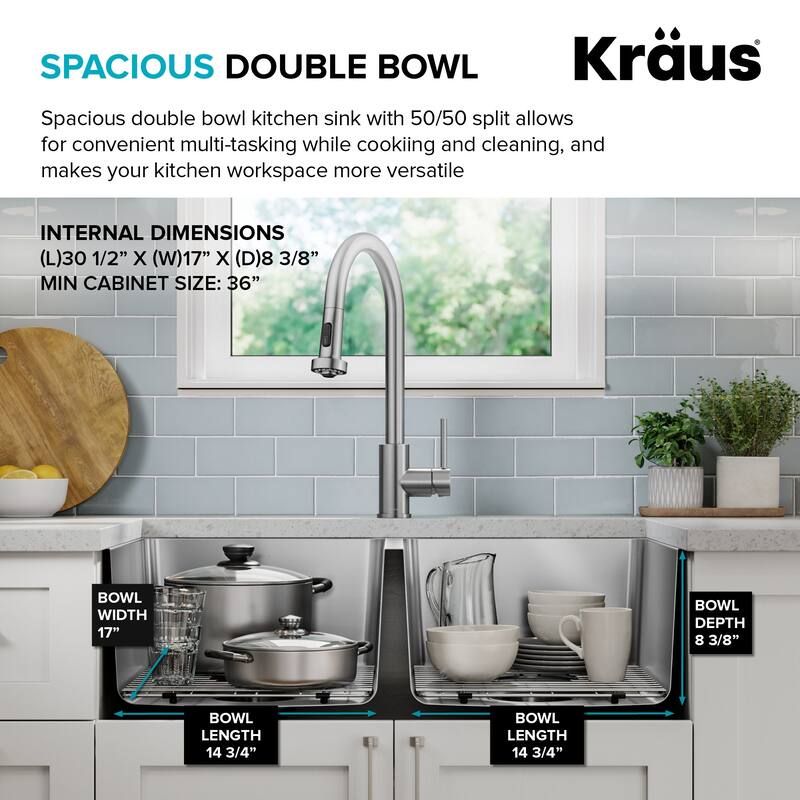 Kraus KHU632-33 Fairlane 32-1/2" Undermount Double Basin Stainless