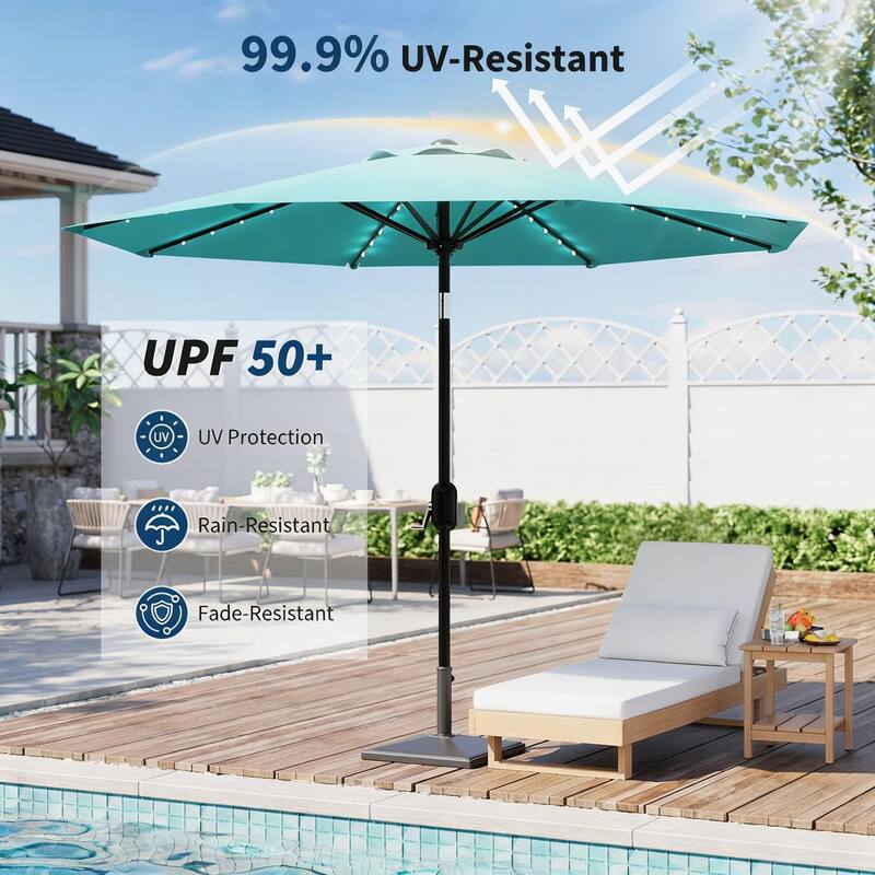 9 ft Patio Umbrella, 8 Sturdy Ribs, with Lights