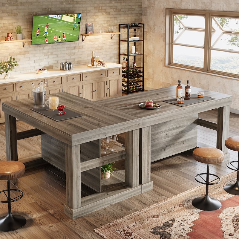 55-Inch Stationary Kitchen Island with Seating and Storage Shelves & Large Worktop, Farmhouse Style - 31.5"D x 55.12"W x 35.43"H