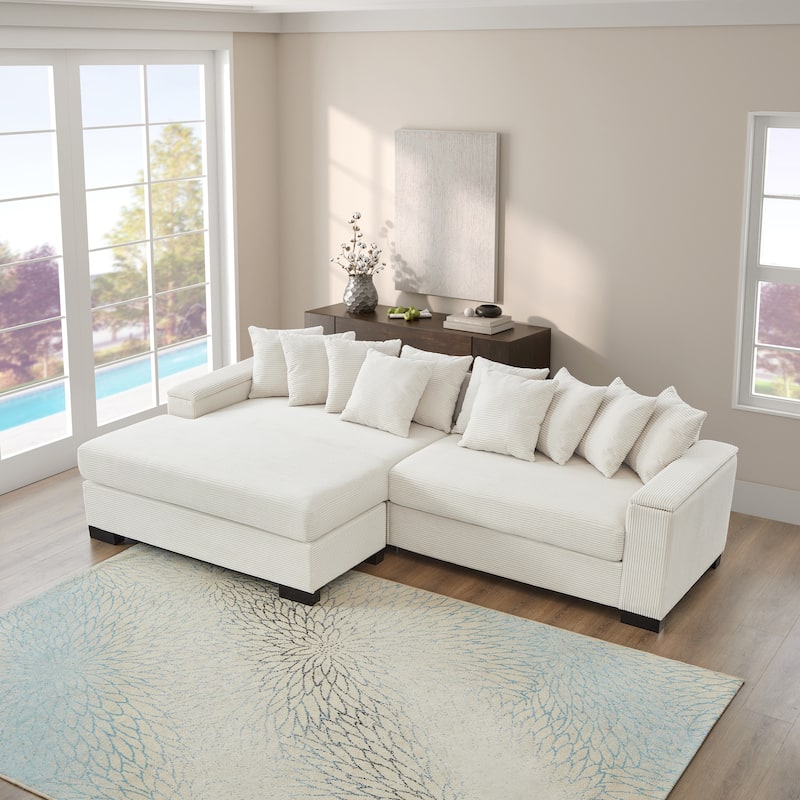 111" L Shaped Sectional Couch with Chaise Lounge and Storage Armrest