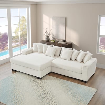 Corduroy L-shaped Sectional Sofa with Convertible Chaise Lounge, Armrests Built-in Storage, Removable Covers and Pillows