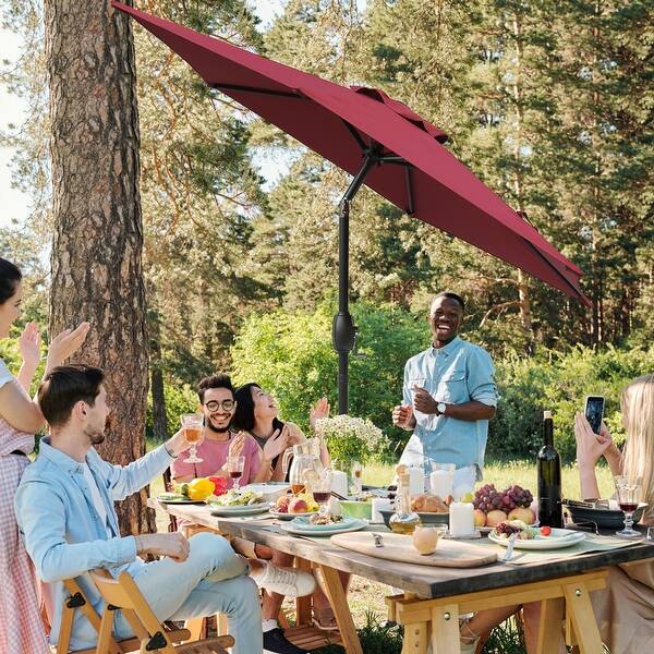 costco umbrellas for patios Sunvilla 10' Round Solar LED Market Umbrella