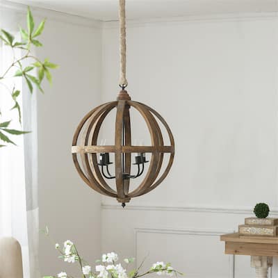 4 Light Wood Chandelier (Bulb Not Included)