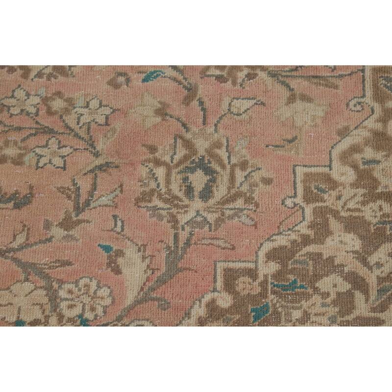 Traditional Pink Mashad Persian Vintage Area Rug Handmade Wool Carpet - 9'7" x 12'8"
