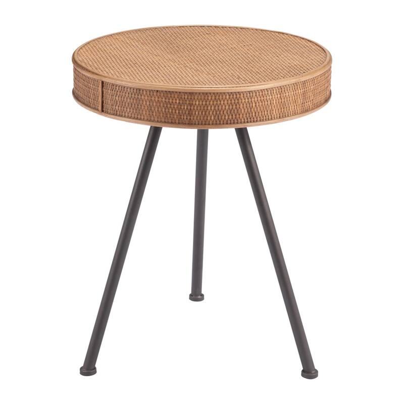 HomeRoots 23" Natural and Gray Rattan and Steel Round End Table - 19' X '23.2' X '19