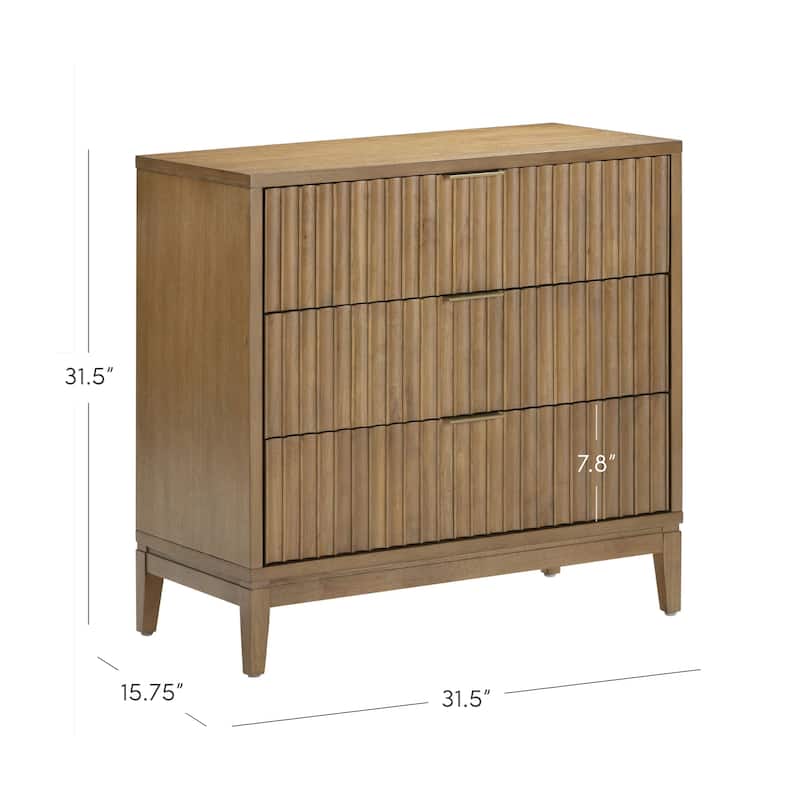 Jasper Mid-Century Modern 3-Drawer Dresser with Solid Wood Frame and Fluted Door Fronts
