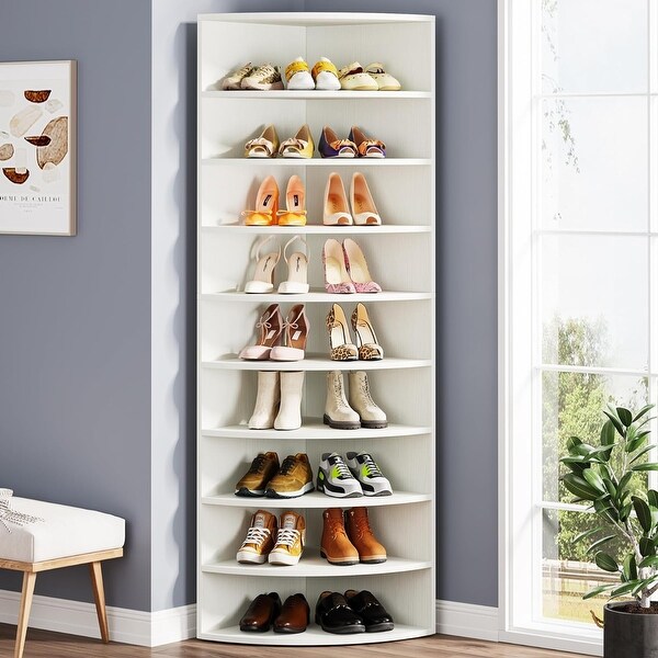 Vertical Shoe Rack, 9-Tier White Wooden Shoe Cabinet, Multi