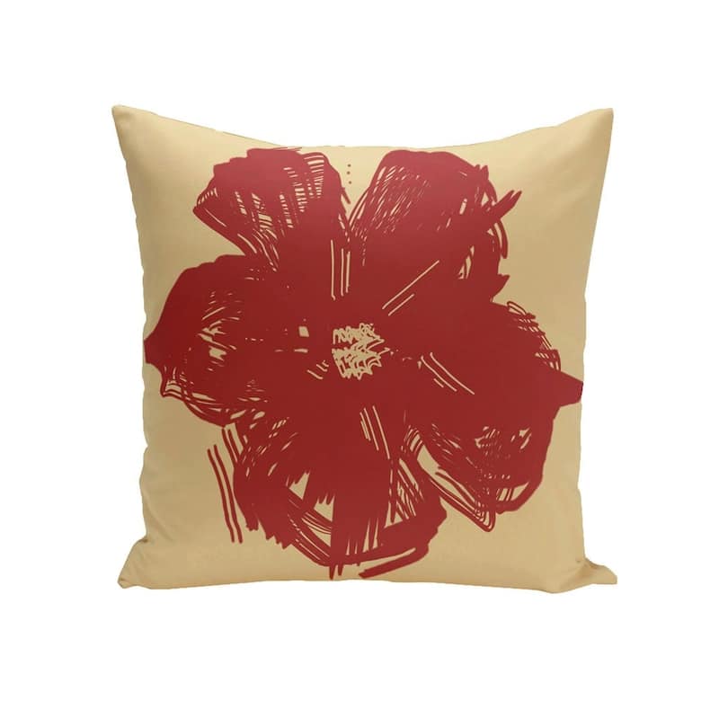 Decorative Outdoor Abstract Floral Print 20-inch Pillow - Red