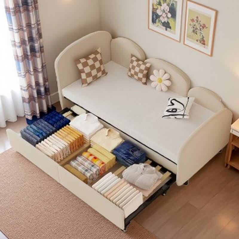 Twin Size Velvet Upholstered Flower Design Daybed with Storage Drawer, Multi-Functional Sofa Bed for Kids Room, Living Room
