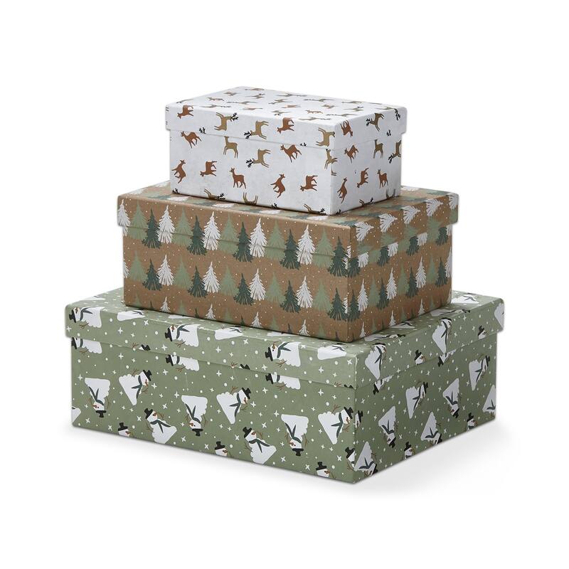 Christmas Decorative Wrapped Paper Box Set of 3 Home Decorations