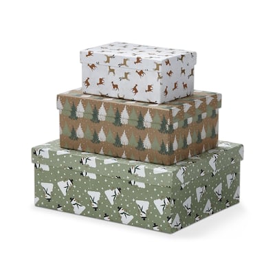 Christmas Decorative Wrapped Paper Box Set of 3 Home Decorations