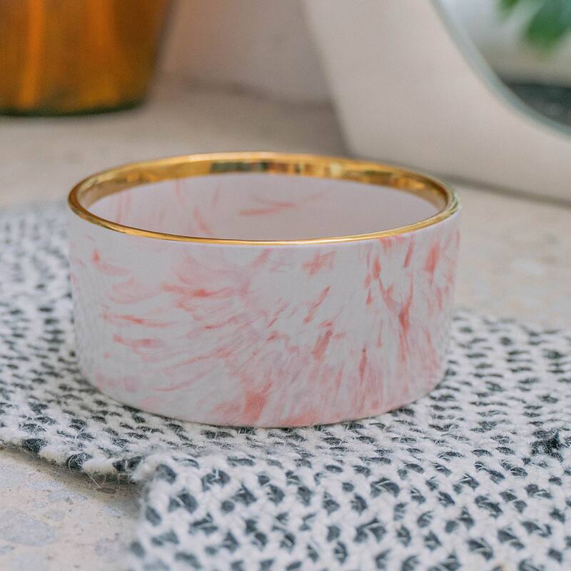 Dexypaws: Marble Dog Bowl: Blush Pink & Gold Accent - 6.3" Diameter - Blush Pink/Gold