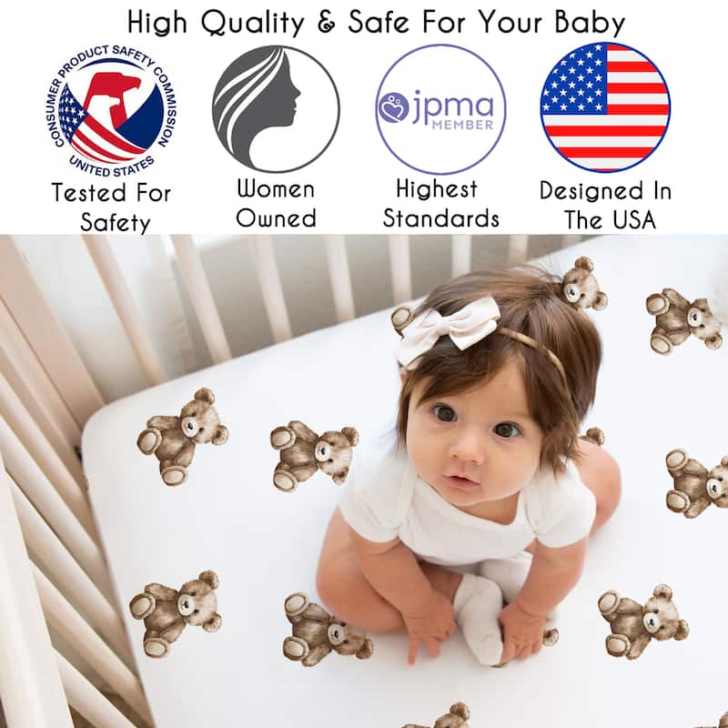 Sweet Jojo Designs Boho Teddy Bear Boy, Girl, Gender Neutral Fitted Mini Portable Crib Sheet -Brown, Classic Wholesome Aesthetic