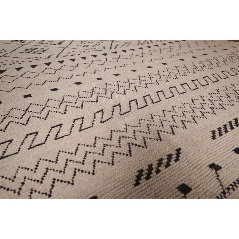 Ivory Moroccan Oriental Area Rug Hand-Knotted Wool Carpet - 8'10"x 12'3"