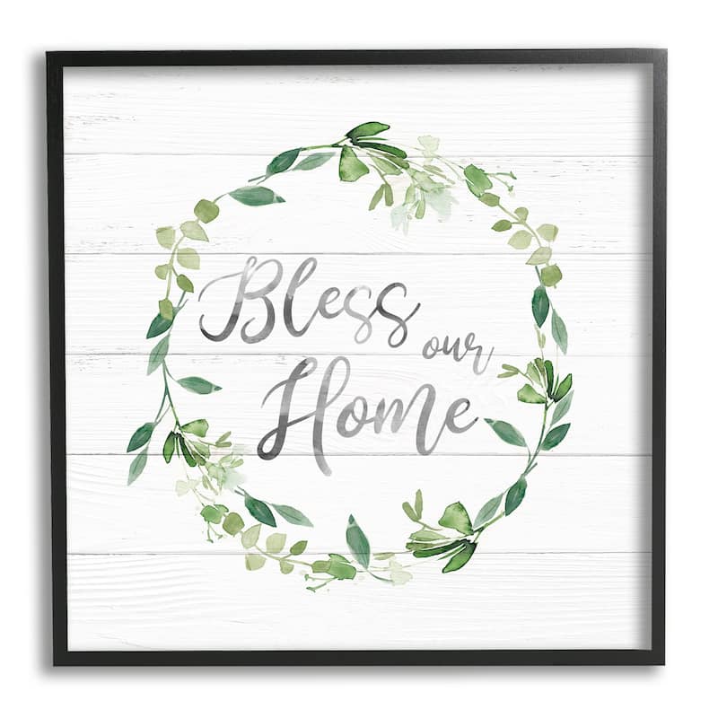 Stupell Bless Our Home Farmhouse Leaves Wreath Calligraphy Framed Wall Art, Design by Carol Robinson - 17 x 17 - Black