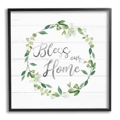 Stupell Bless Our Home Farmhouse Leaves Wreath Calligraphy Framed Wall Art, Design by Carol Robinson