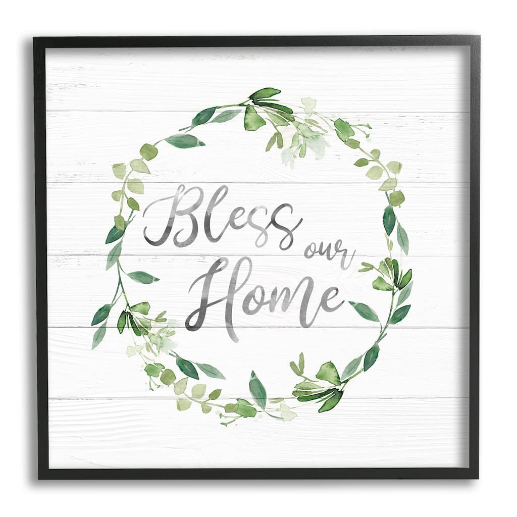 Stupell Bless Our Home Farmhouse Leaves Wreath Calligraphy Framed Wall Art, Design by Carol Robinson