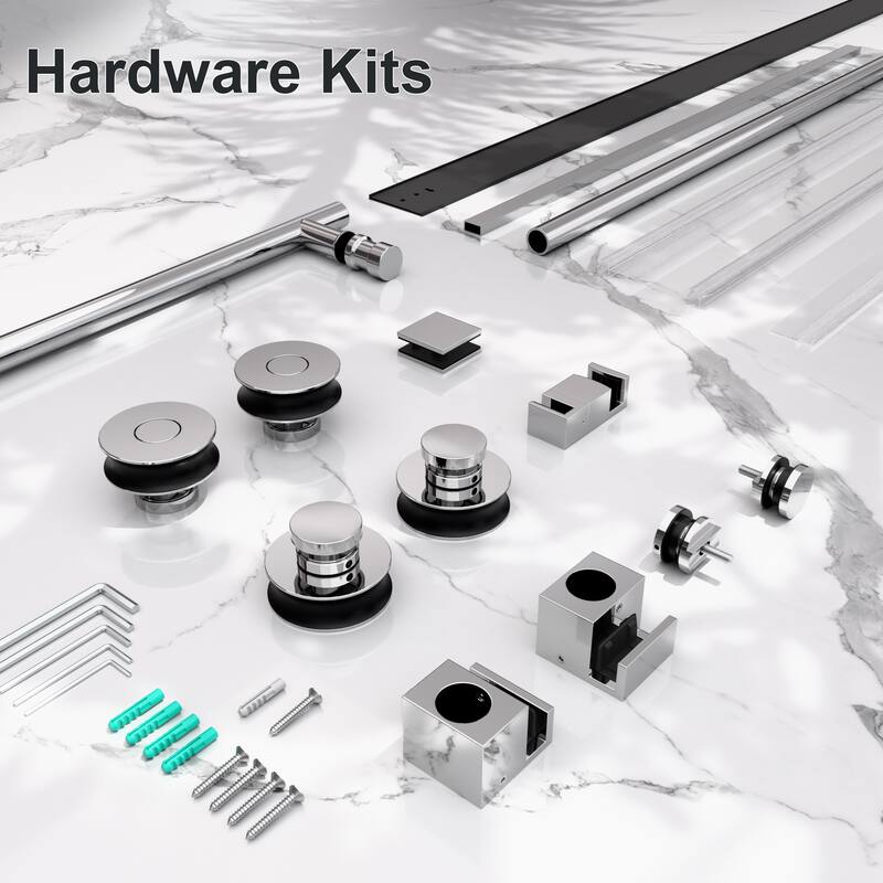 GDFStudio - Modern America Design Frameless Double Sliding Shower Door with 5/16" SGCC Tempered Glass & Stainless Steel Hardware