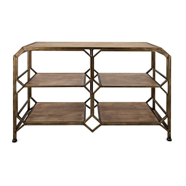 46" Wooden Brown and Golden Colored Rustic Finish Decorative Console Shelf - N/A