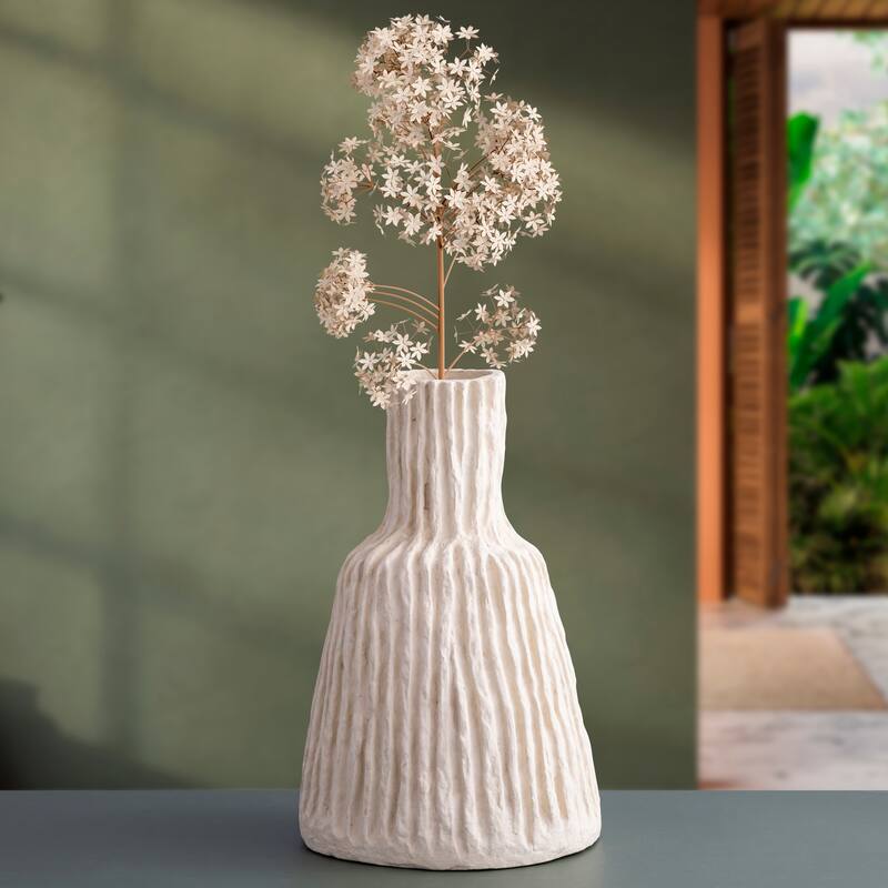 Paper Mache Vase Dia 10" & H 15.8" - OFF-WHITE
