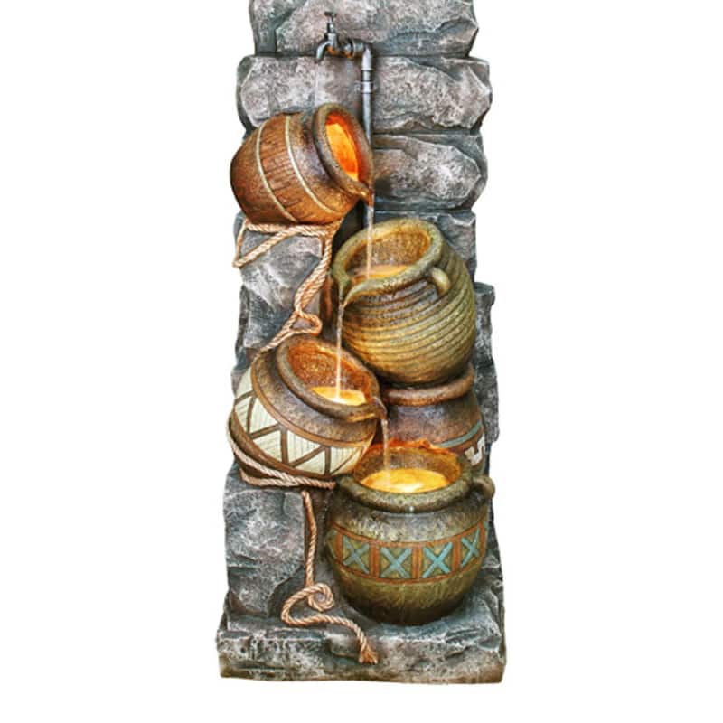 43" Tall Polyresin Indoor / Outdoor Fountain w/ LED Light, Potter Pitcher Design